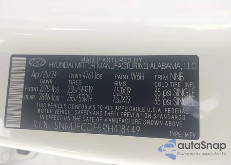 2024 Hyundai Tucson Limited из США, поврежденный, VIN 5NMJECDE5RH418449